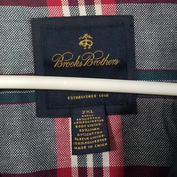 Brooks Brothers Full Zip Cotton 2XL Collared Navy Plaid Jacket  Lined - Picture 4 of 13